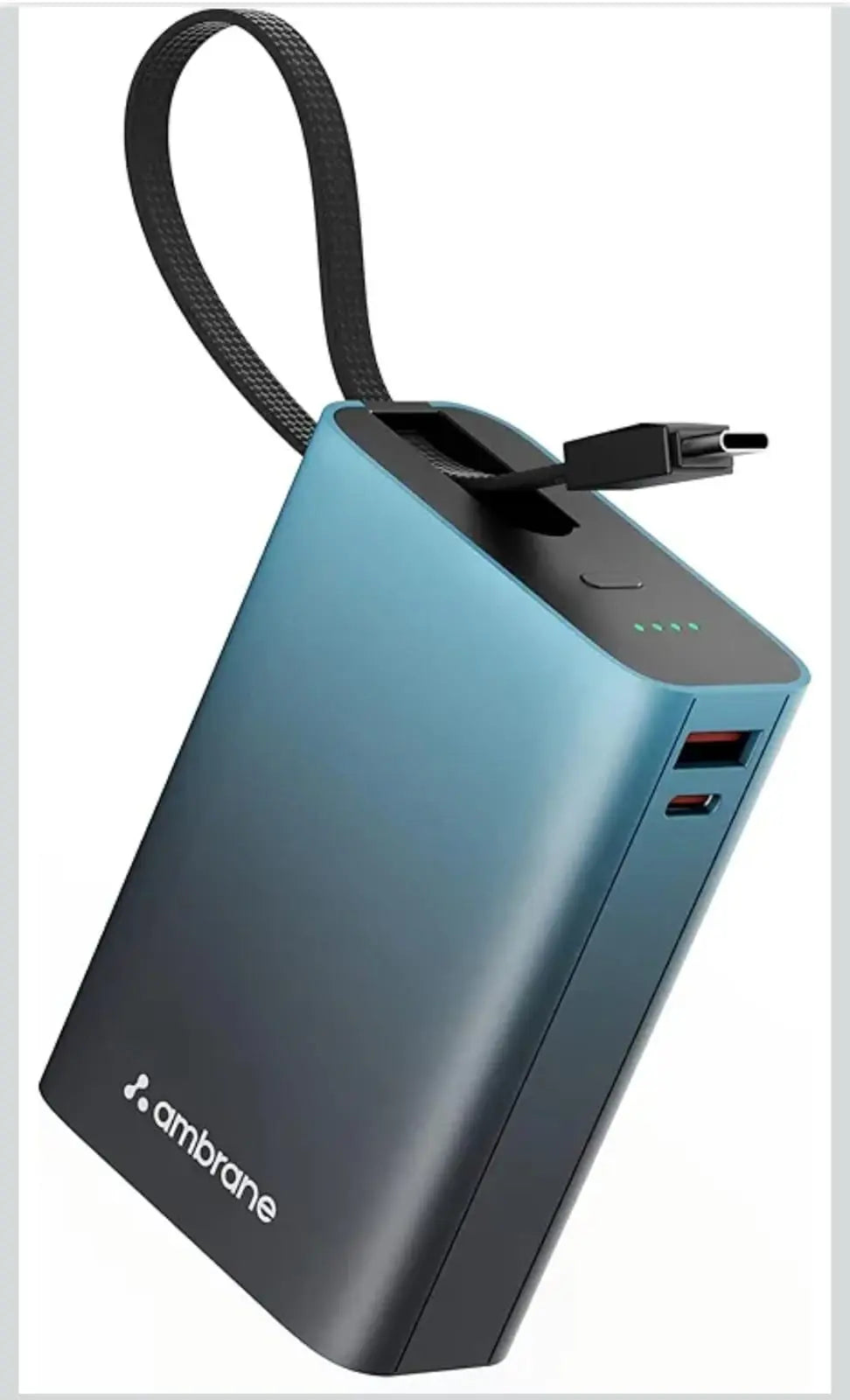 Ambrane 20,000 mAh Power Bank with Built-in USB-C Cable Ambrane