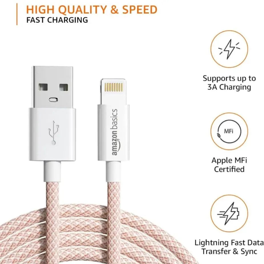 Amazon Basics USB-A to Lightning Braided Cable – Rose Gold Glitchgear