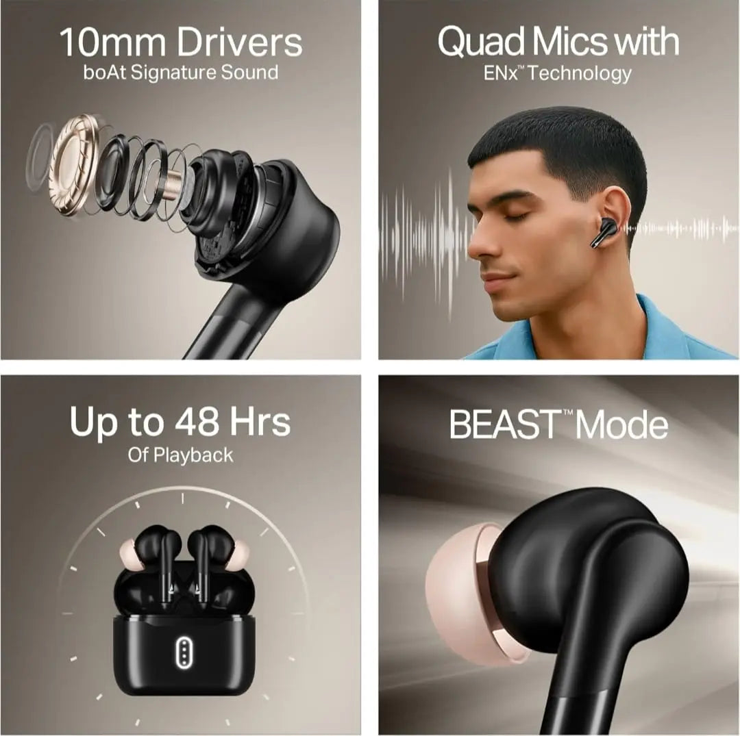 boAt Airdopes TWS Earbuds – Black | 10mm Drivers, 48Hr Battery boAt